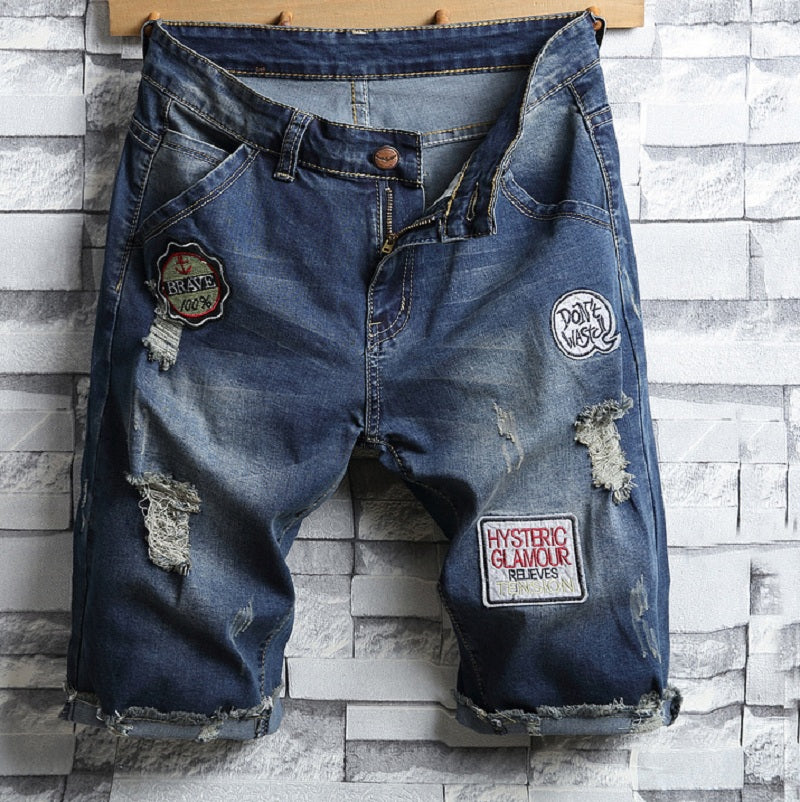 NEW Men's Ripped Jeans Metal Retro Shorts