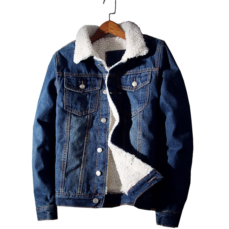 2019 Winter New Fashion Boutique Wool Thick Warm Light Blue Mens Casual Denim Jackets