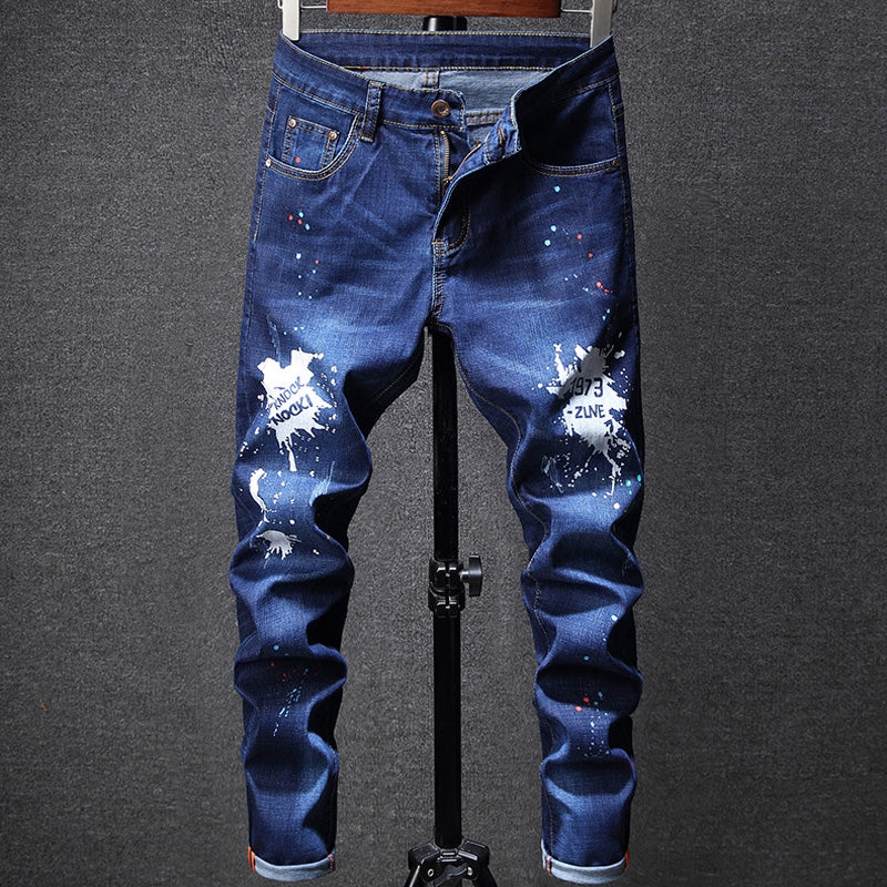 European American Style Fashion Men's Jeans Blue Color