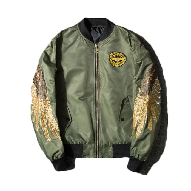 Mens Autumn Jacket Embroidery Gold Eagle
